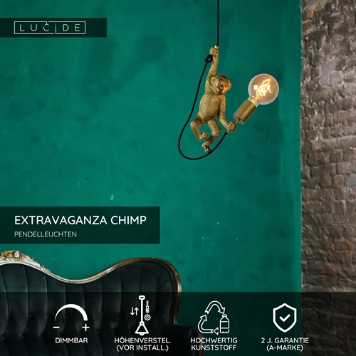 Lucide EXTRAVAGANZA CHIMP - Pendelleuchten - Ø 17,6 cm - 1xE27 - Schwarz - USP